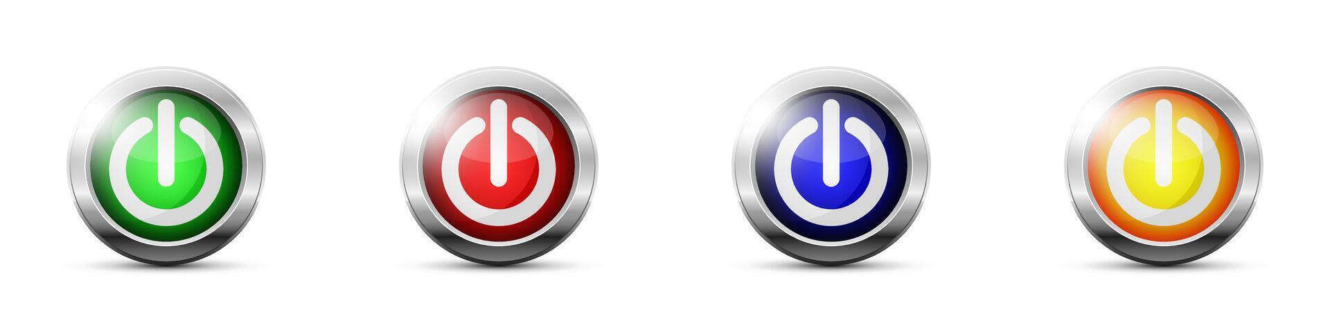 Glossy styled power buttons. Web button with power on off symbol. Vector illustration.