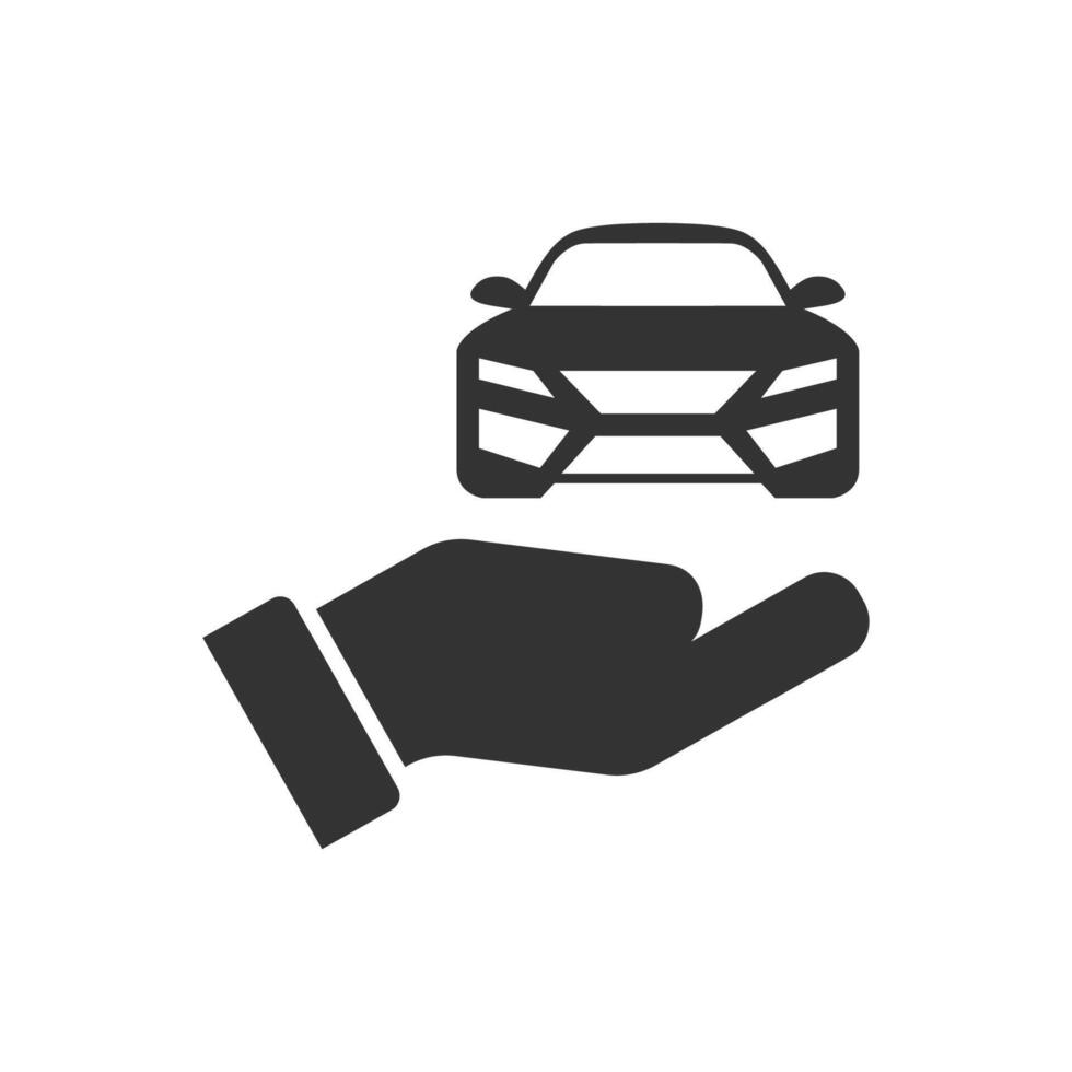 Car on a palm hand icon. Vector illustration.