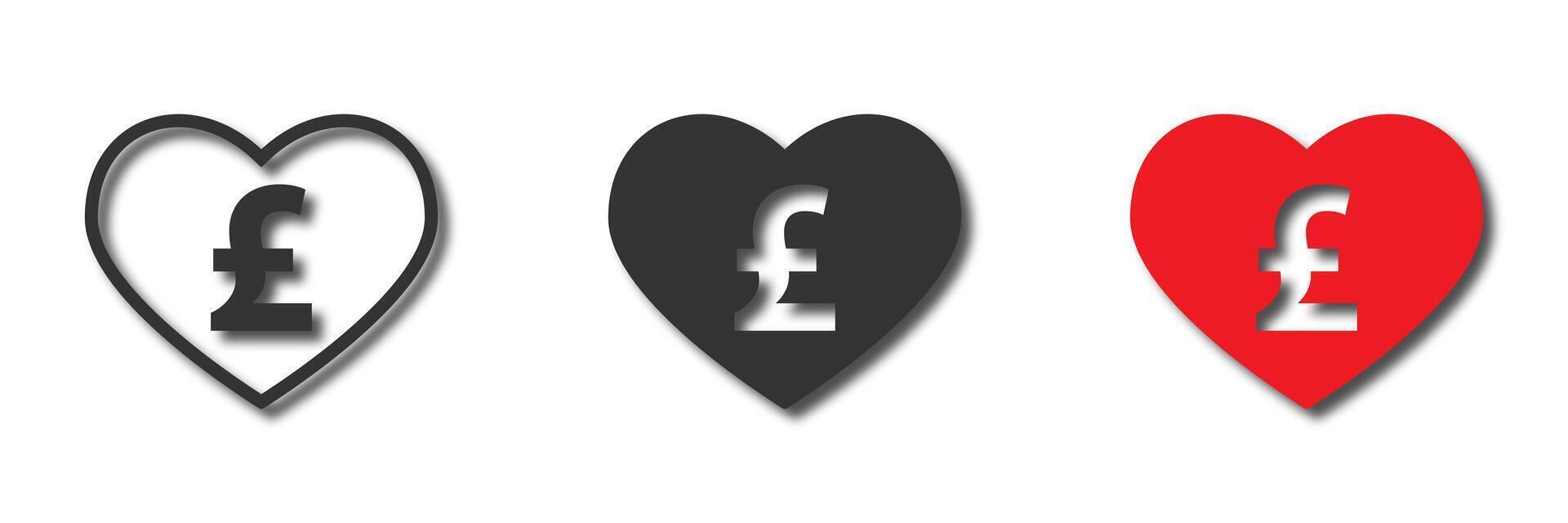 Heart icon with british currency sign inside. Vector illustration.