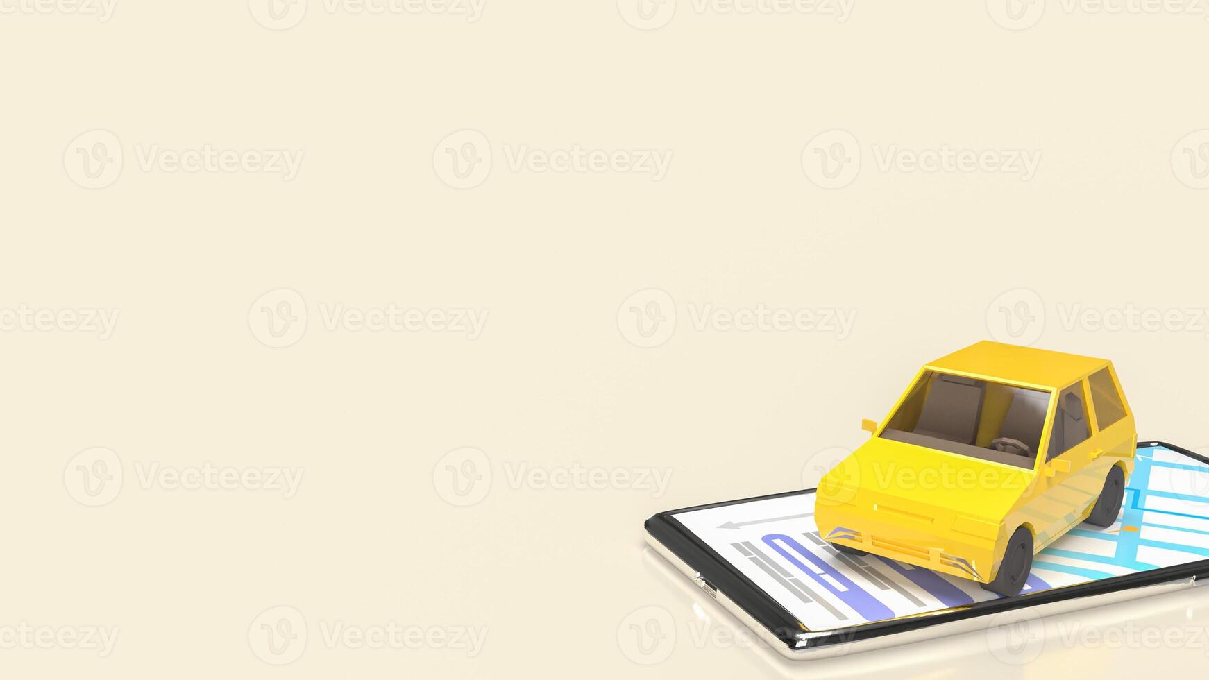 The yellow car on mobile phone for Applications or transportation concept 3d rendering. photo