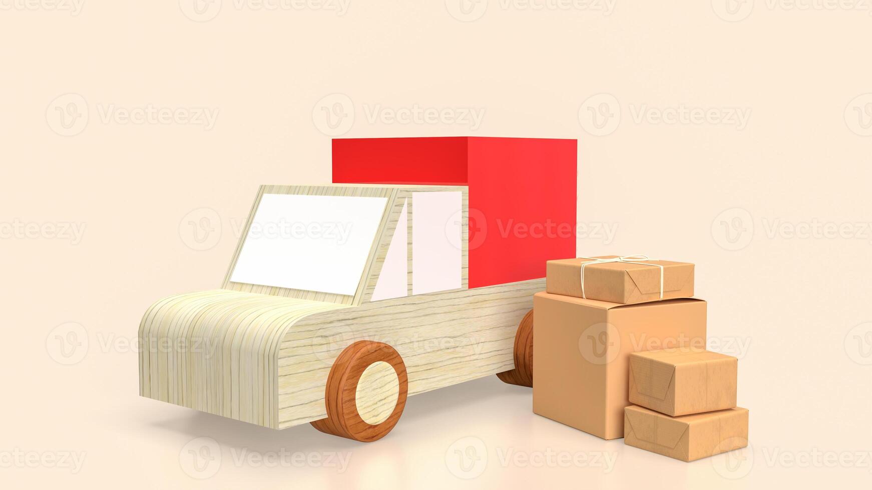 The Paper box and van truck for Delivery concept 3d rendering. photo