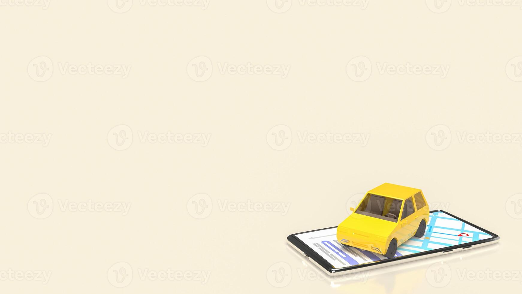 The yellow car on mobile phone for Applications or transportation concept 3d rendering. photo