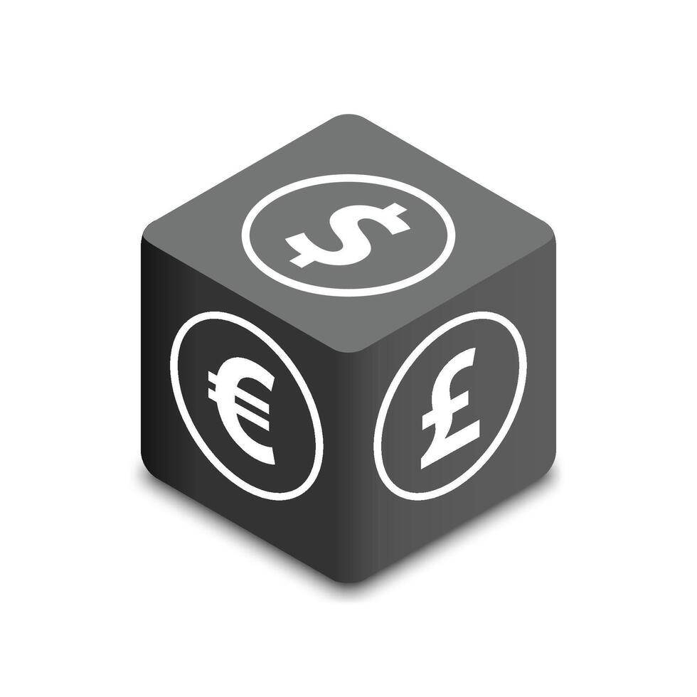 Money symbols cube. Isometric design. Flat vector illustration.