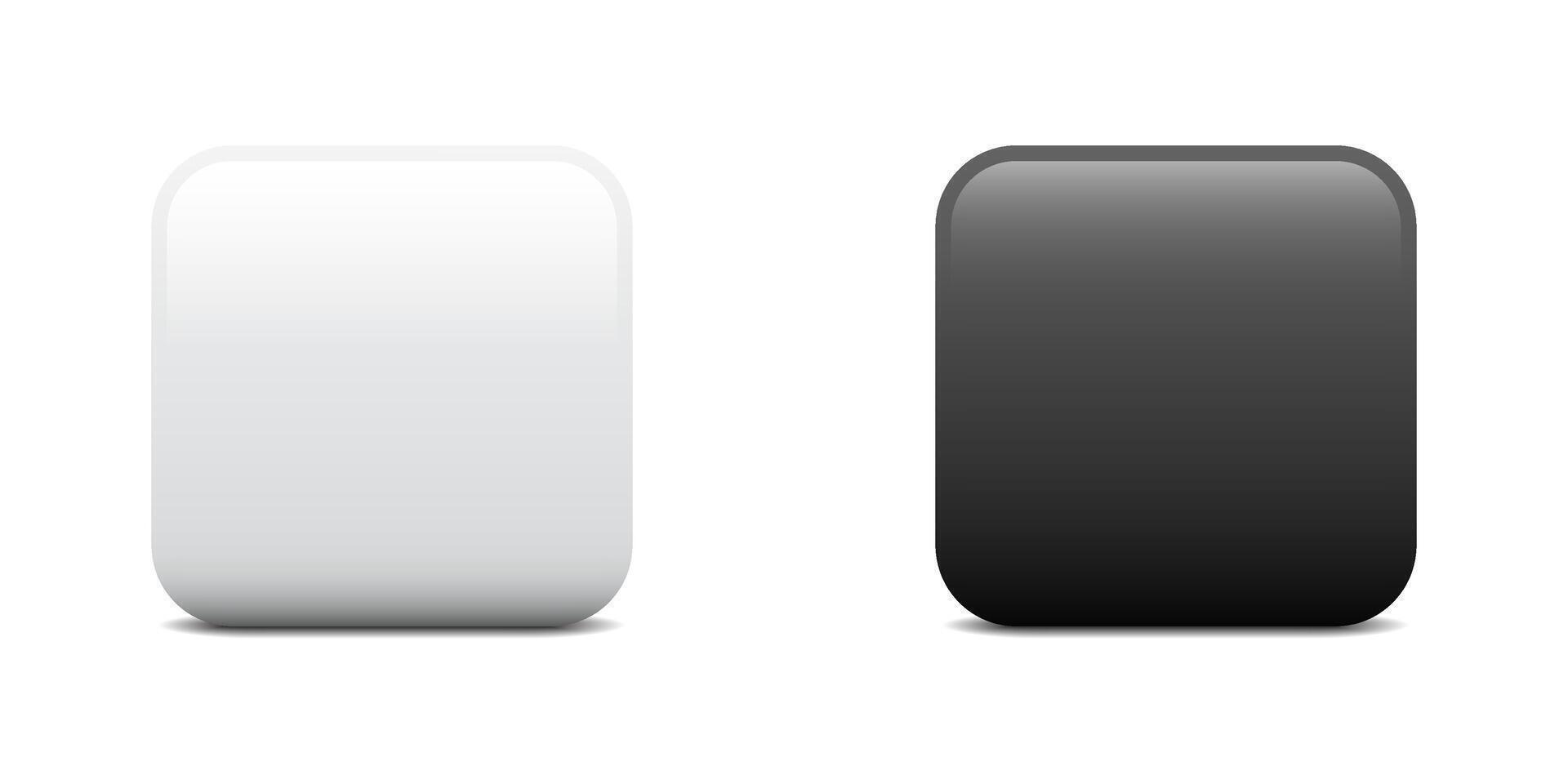 Black and white blank square buttons with shadows. Vector illustration.