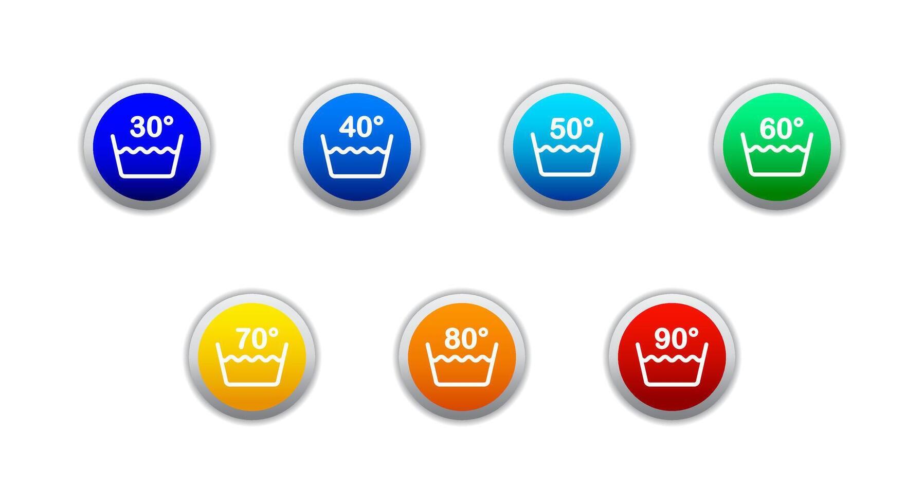 Colored labels with washing temperature on it. Vector illustration.
