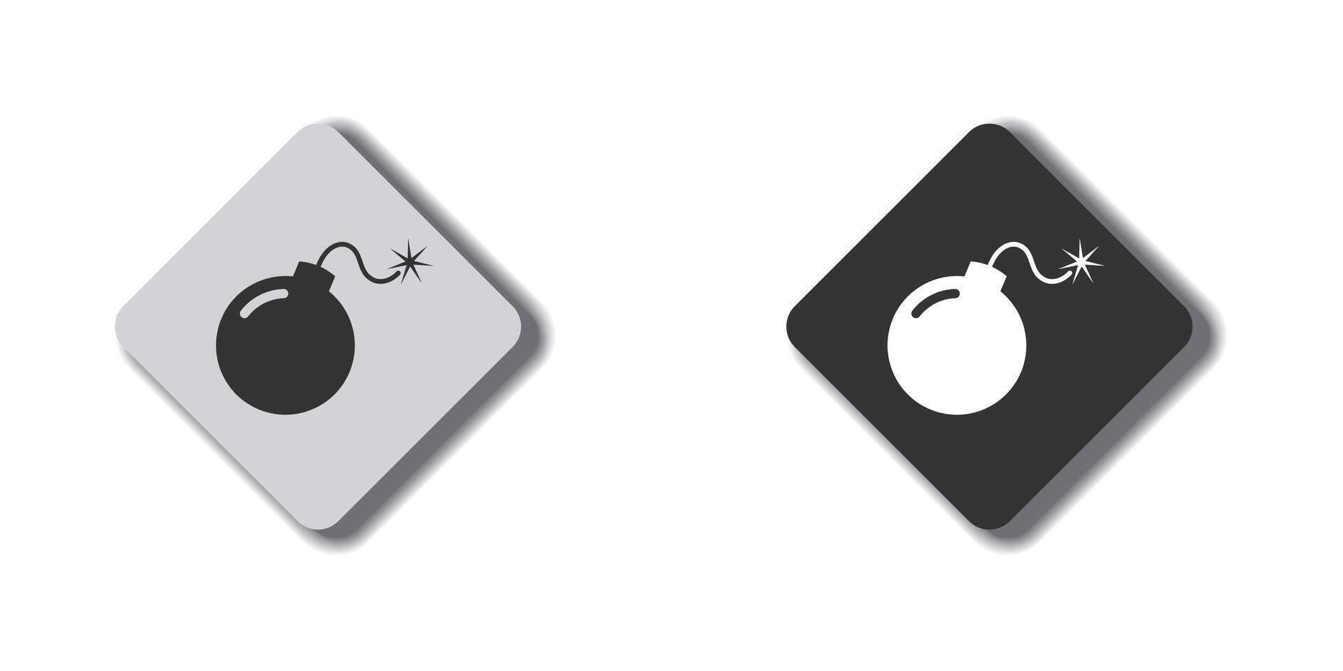 Bomb icon on badge with shadow. Vector illustration.