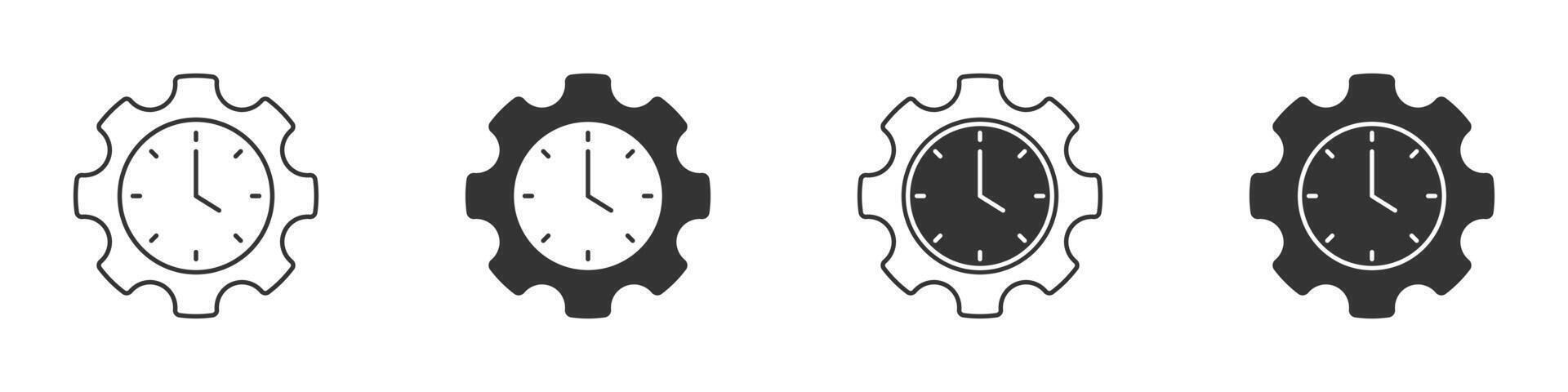 Gear with time licon set. Clock with gear. Vector illustration.