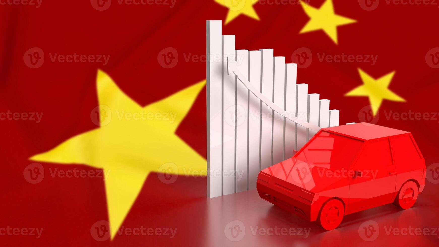 The car on china flag for Business or transport  concept 3d rendering. photo