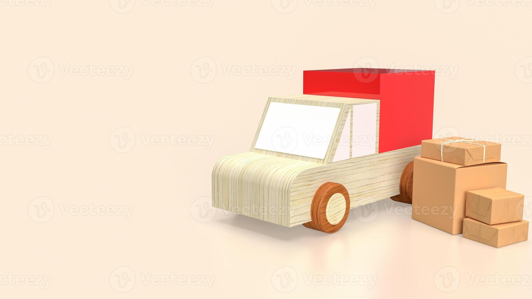 The Paper box and van truck for Delivery concept 3d rendering. photo