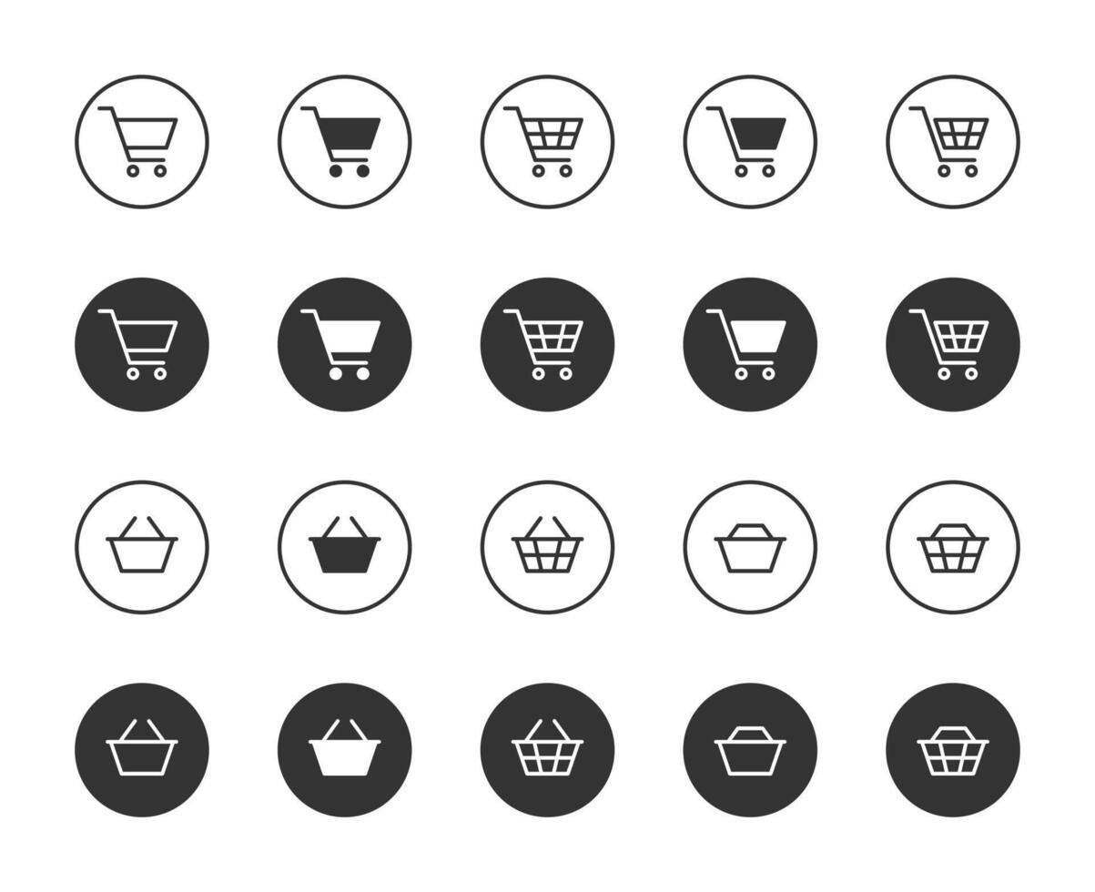 conjunto de compras carro iconos en línea Tienda simbolos vector ilustración.