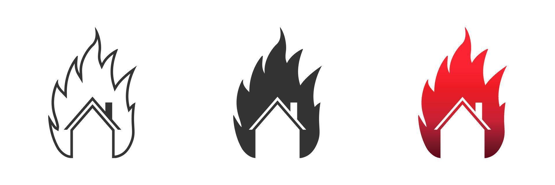 House on fire icon. House building in flames. Home fire symbol. Vector illustration.