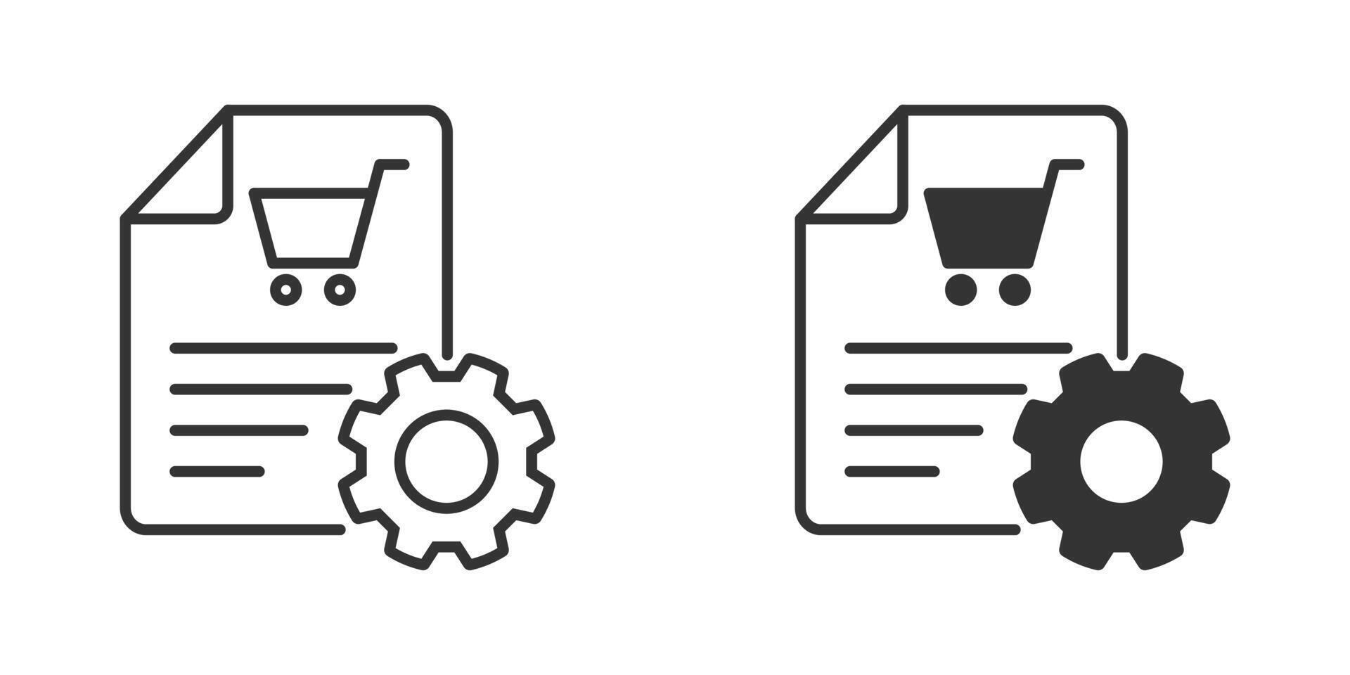 Cart with gear. Procurement icon. Order, purchase processing symbol. Vector illustration.