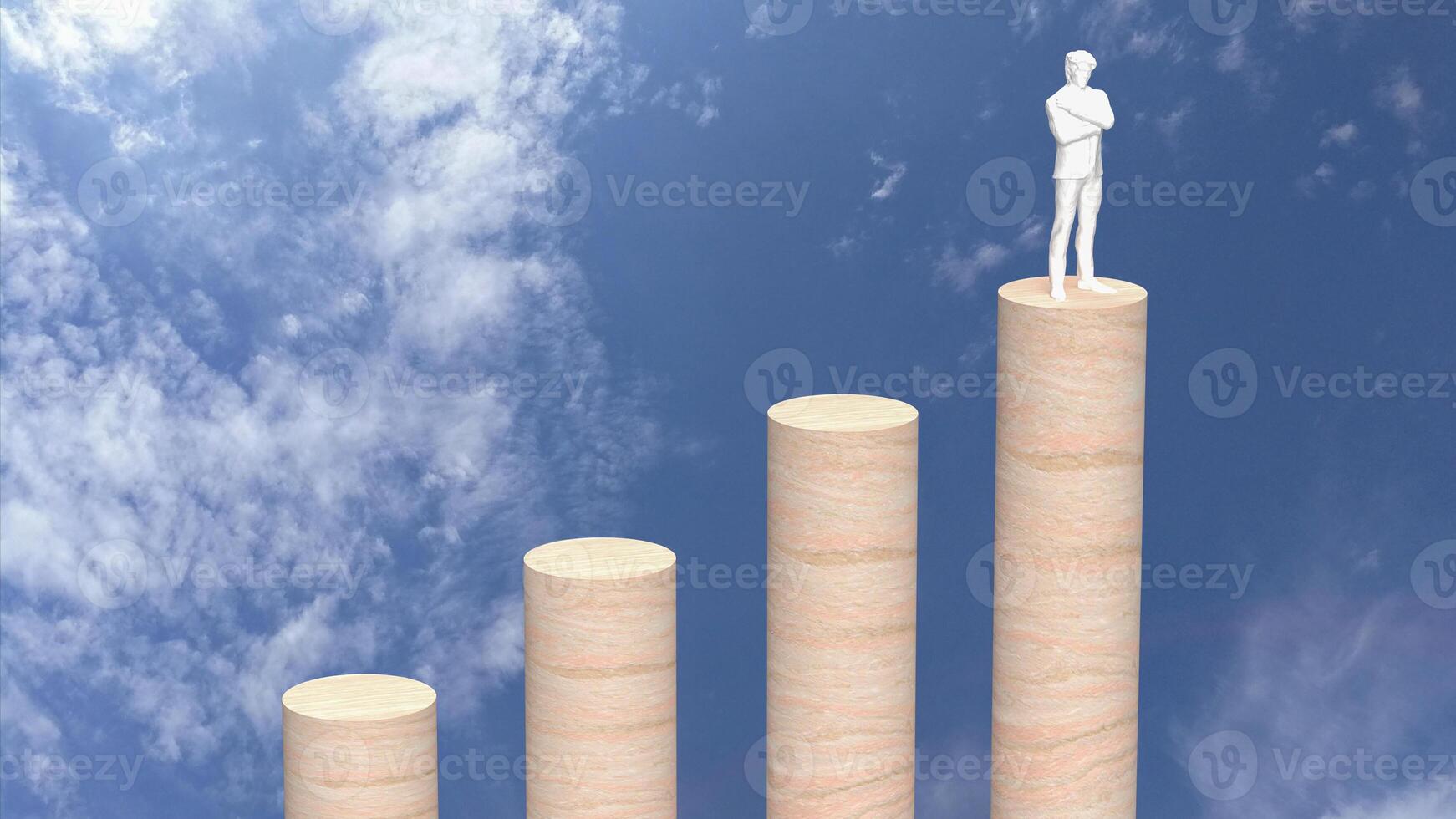The Business man on wood chart sky Background  3d rendering. photo