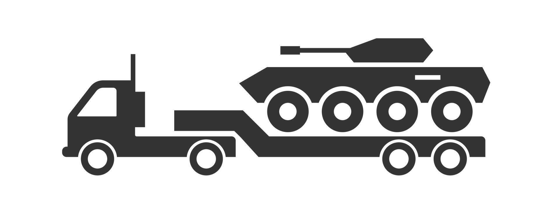 Armored personnel carrier on a truck icon. Vector illustration.