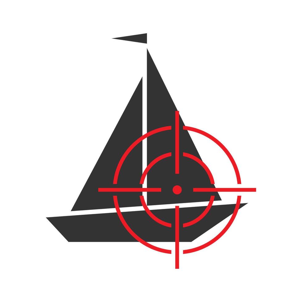 Sailboat at gunpoint icon. Vector illustration.