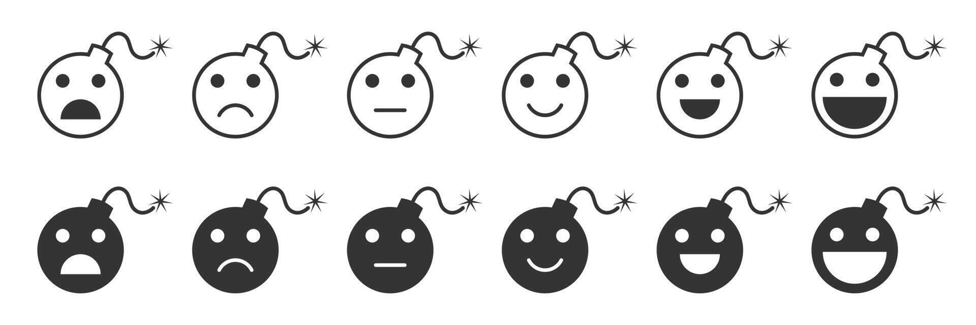 Set of rating emotion bomb faces. Bomb emoticon icons. Vector illustration.