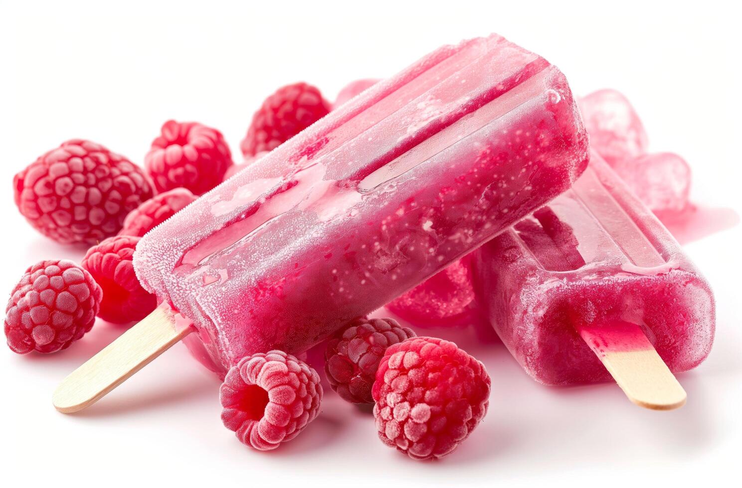 AI generated Raspberry ice pops close up photo