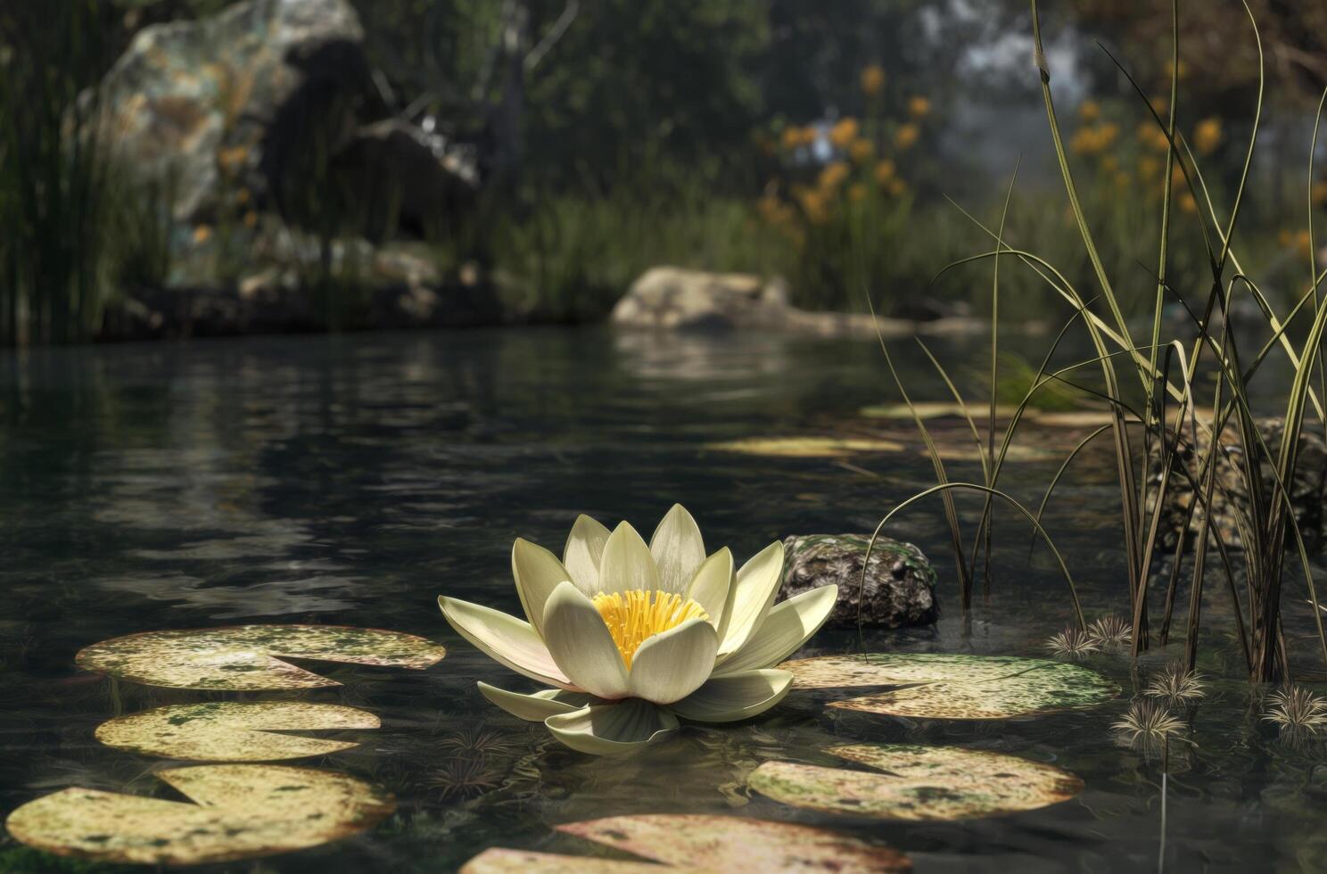 AI generated Lotus flower on the pond photo