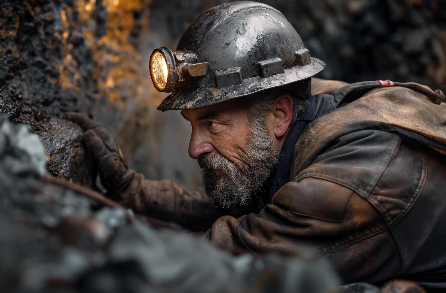 AI generated Focused miner with helmet photo