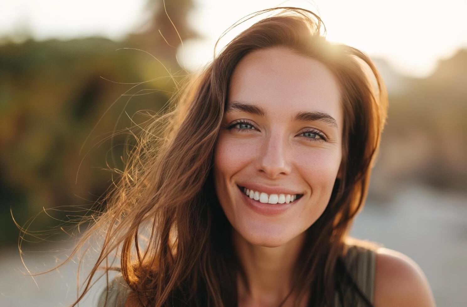 ai generado un joven mujer con un sonrisa foto