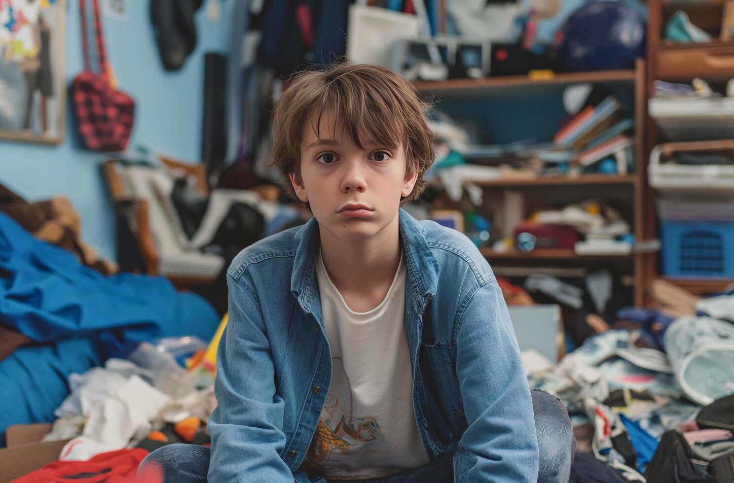 AI generated Disorderly room, adolescent reflection photo