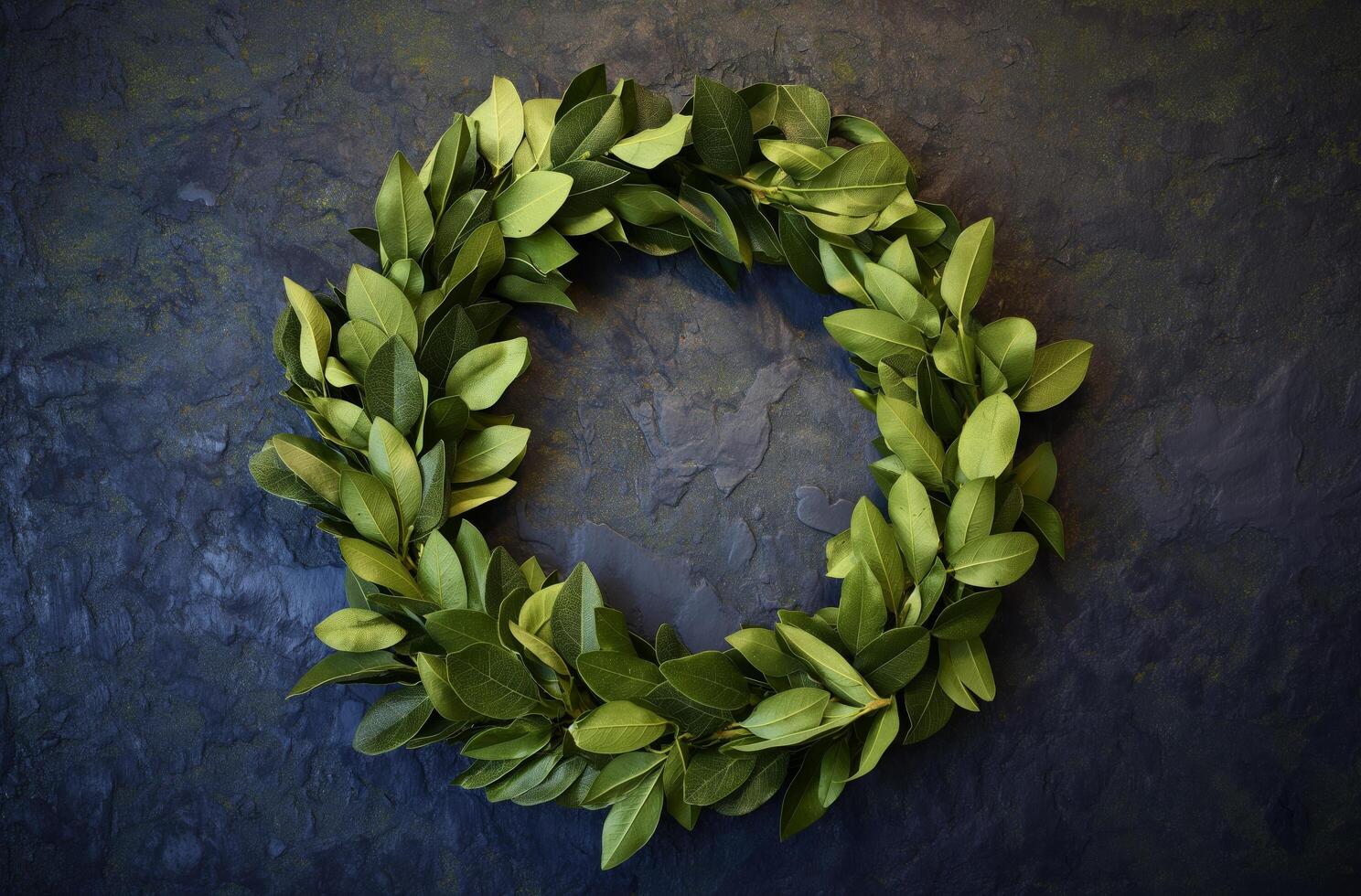 AI generated A wreath of laurel leaves on a board photo