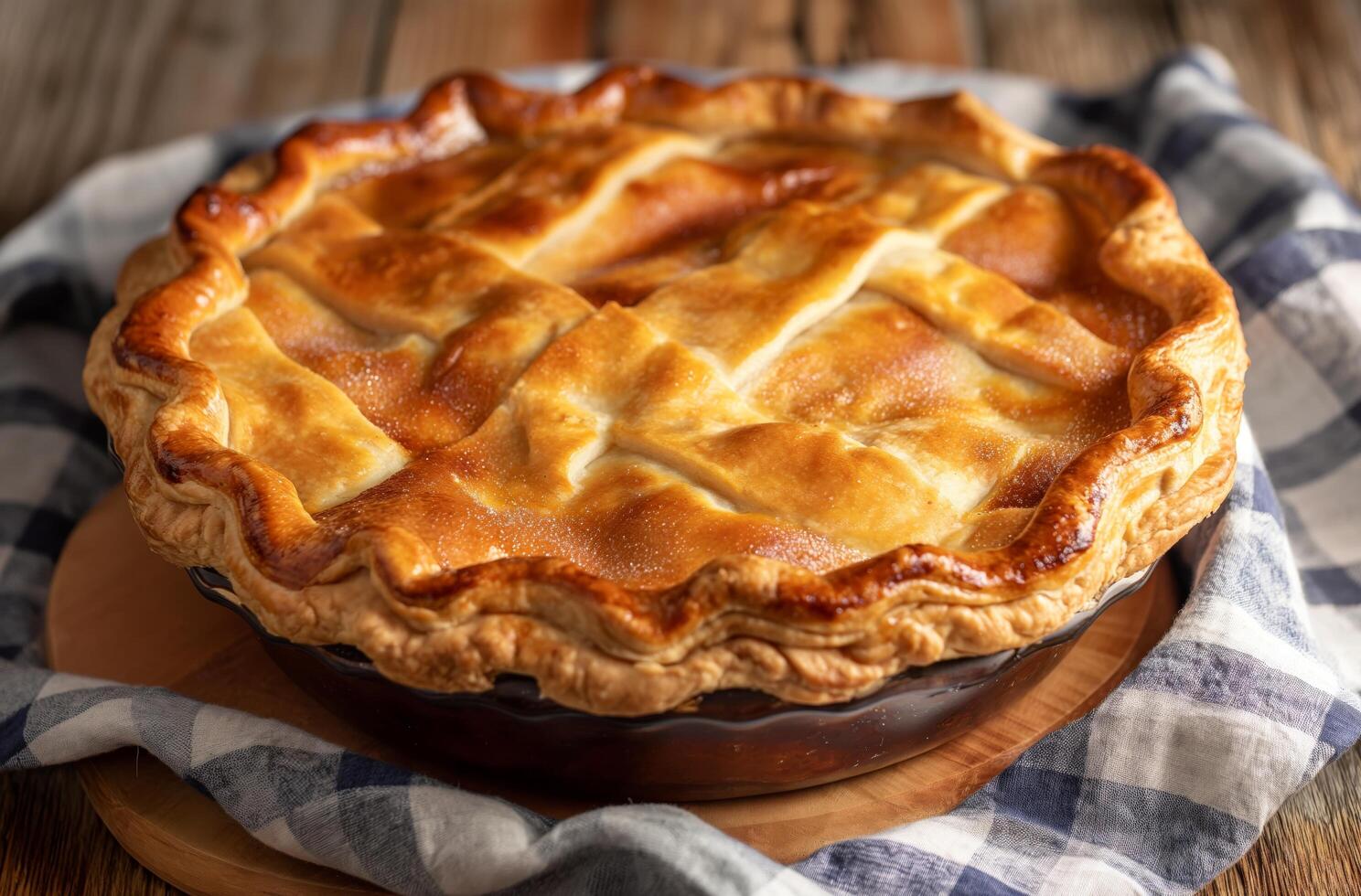 AI generated Pie on wooden board photo