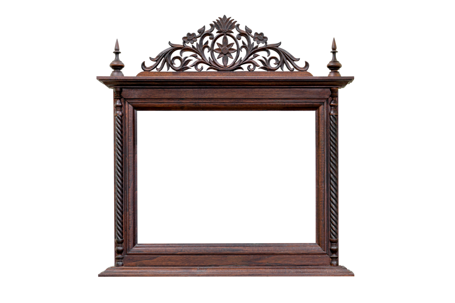 antique picture frame with wood carving style Thai pattern art isolated png