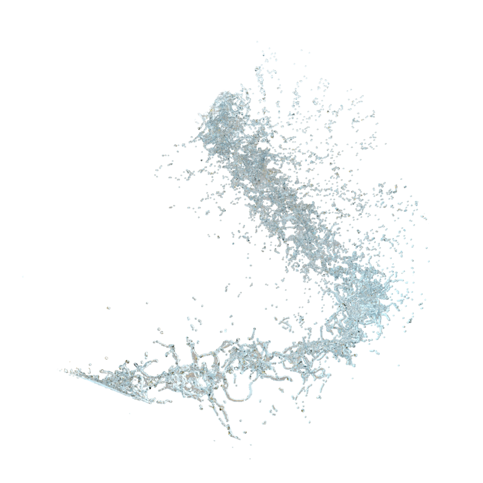 3d water splash transparent, clear blue water scattered around isolated. 3d render illustration png
