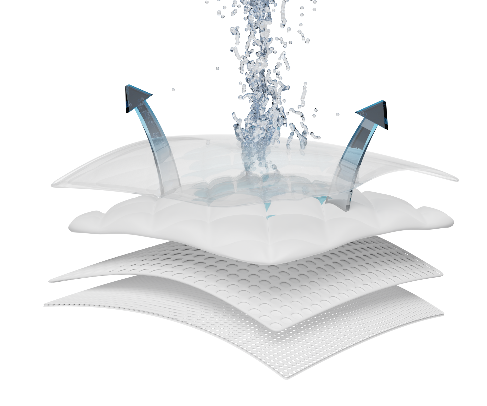 3d ventilate shows water splash transparent for diapers, synthetic fiber hair absorbent layer