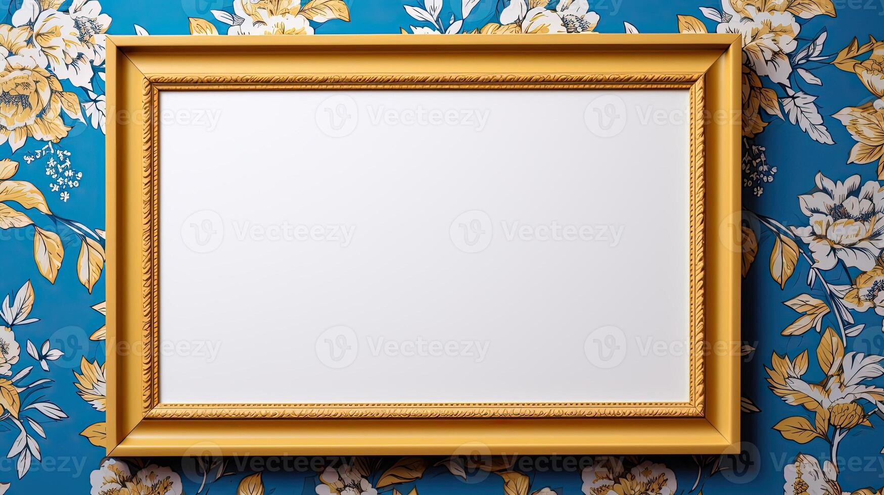 AI generated Empty photo frame on beautiful vintage background with flowers. A mockup in a bright style