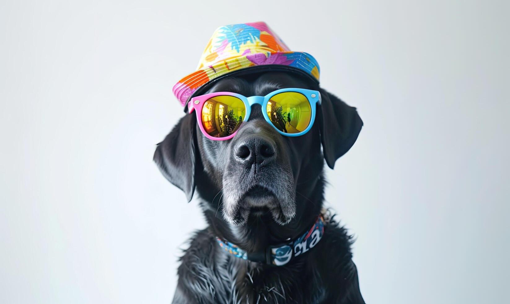 AI generated Dog in fun festive hat. Pet in party costume. Birthday portrait of animal on clean white background. AI Generated photo