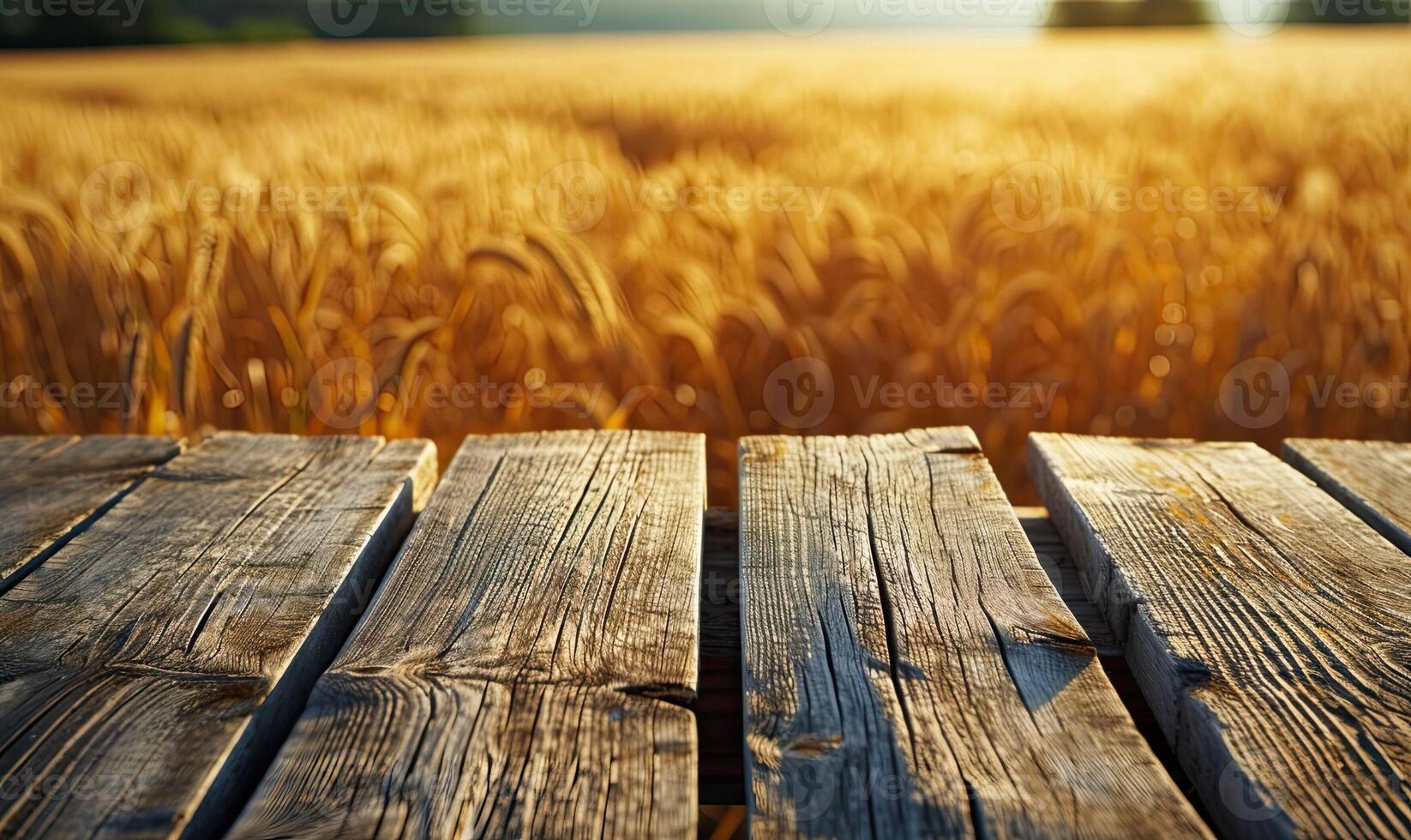 AI generated Wooden table with empty copyspace for business product. Template with wooden plank background. Tabletop deck for outdoor mockup horizontal cover. AI Generated photo