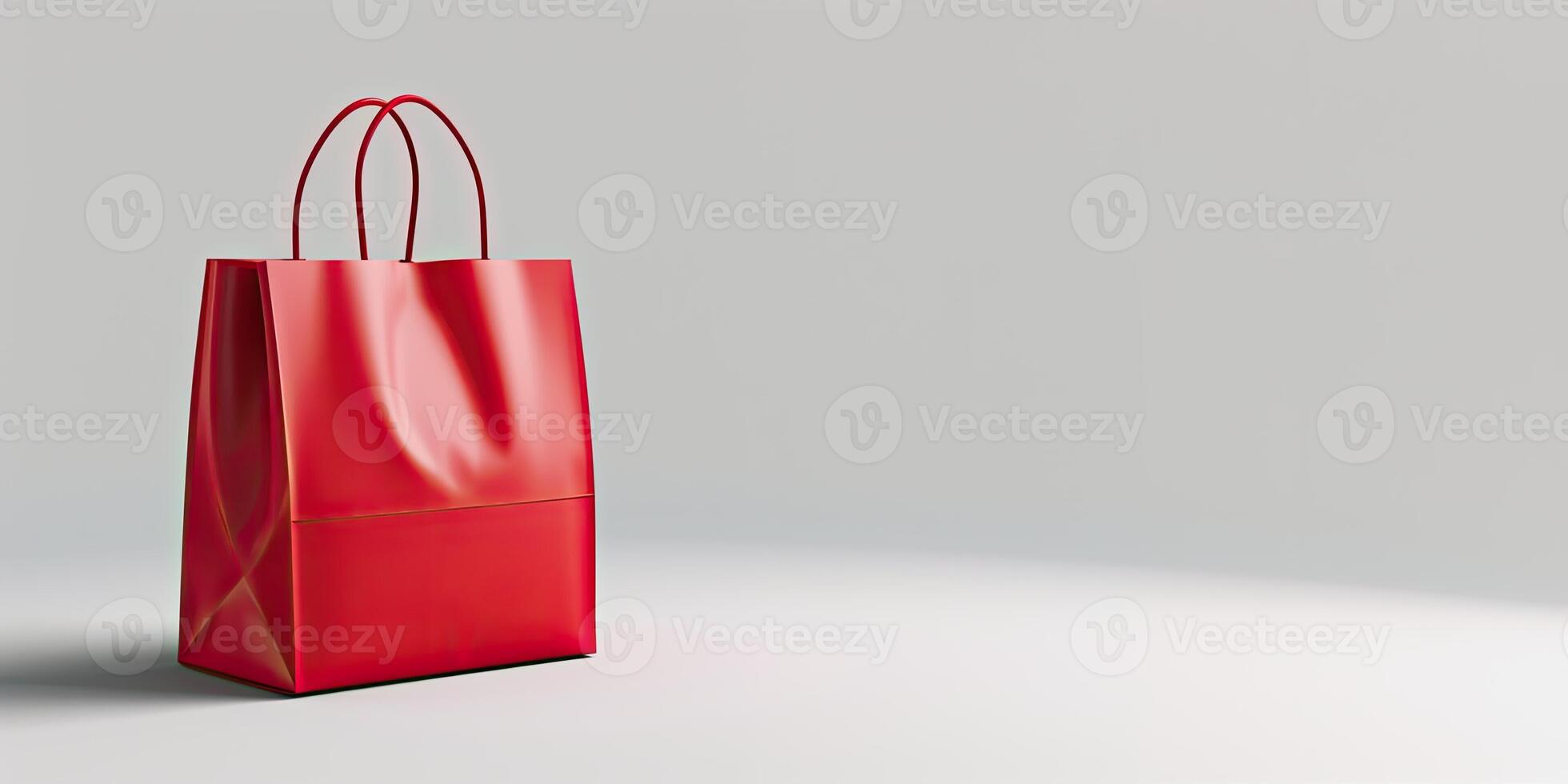 AI generated Shop bag with horizontal copy space background. AI Generated. Paper shopping purchase or package for sale mockup and market template. Commercial promo poster minimal design photo