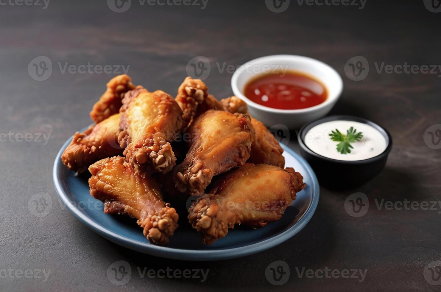 AI generated deep fried chicken wings served on the plate with copy space area photo