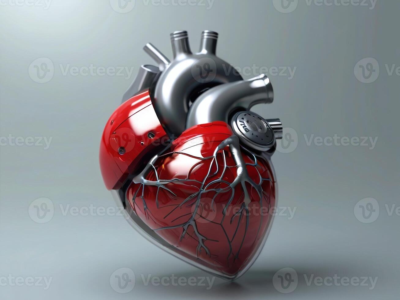 AI generated 3D model of bionic human heart in futuristic style with space for text photo
