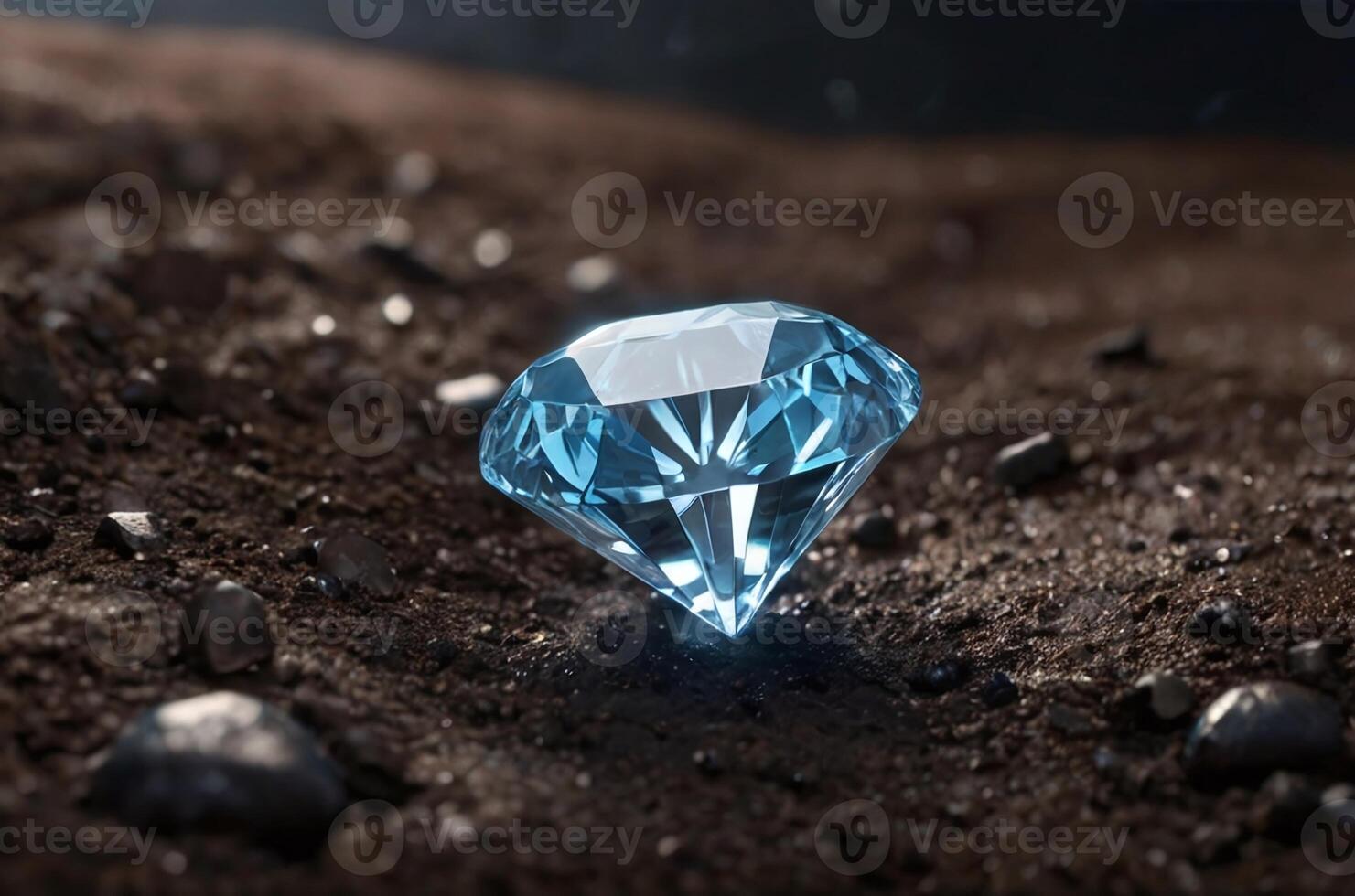 AI generated Diamond mining on a wet ground with glowing unfinished gemstone and copy space area photo