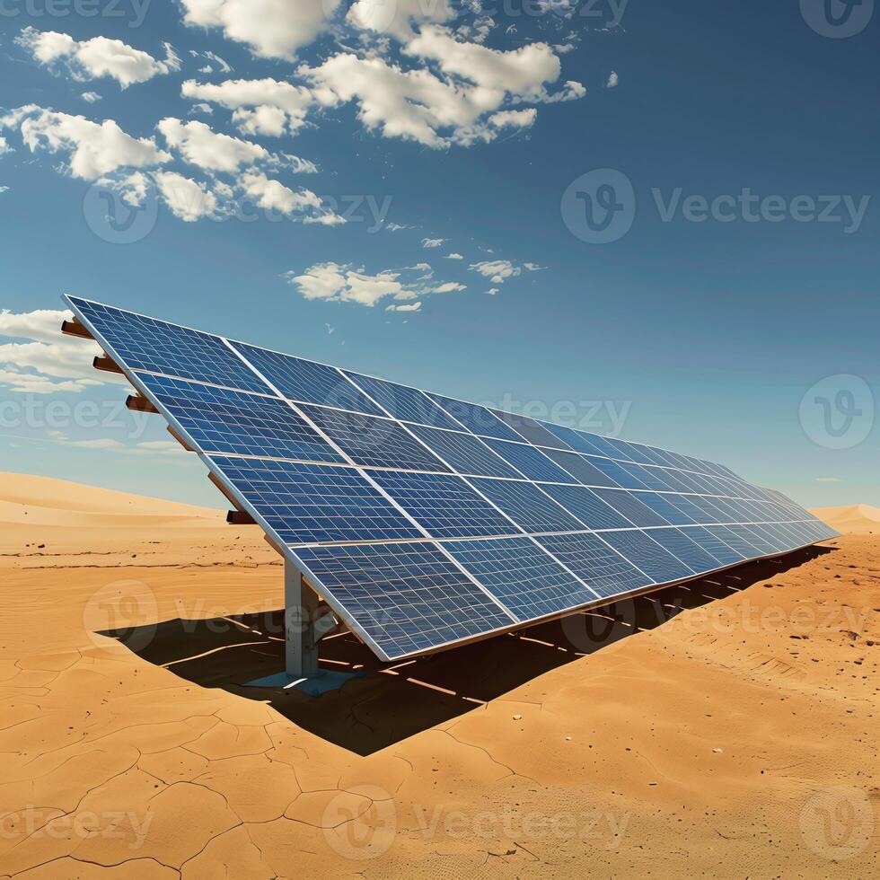 AI generated Solar panel in a desert, renewable energy source generation photo