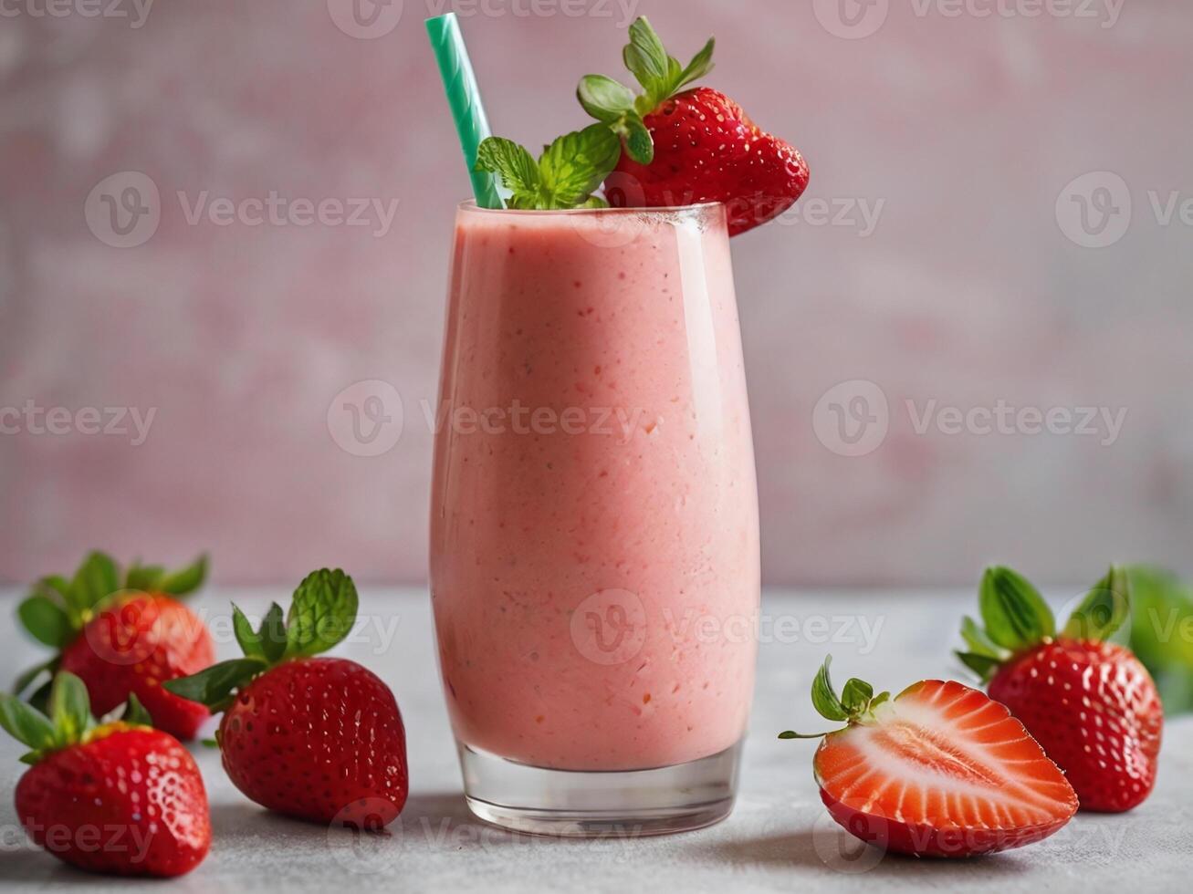 AI generated A vibrant and refreshing strawberry smoothie, perfect for a hot summer day photo