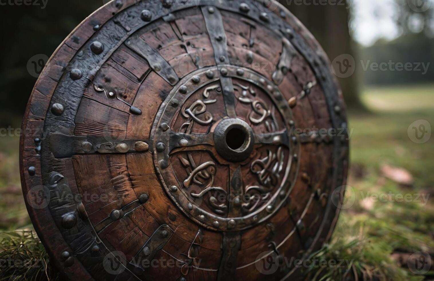 AI generated A weathered viking shield, passed down through generations photo