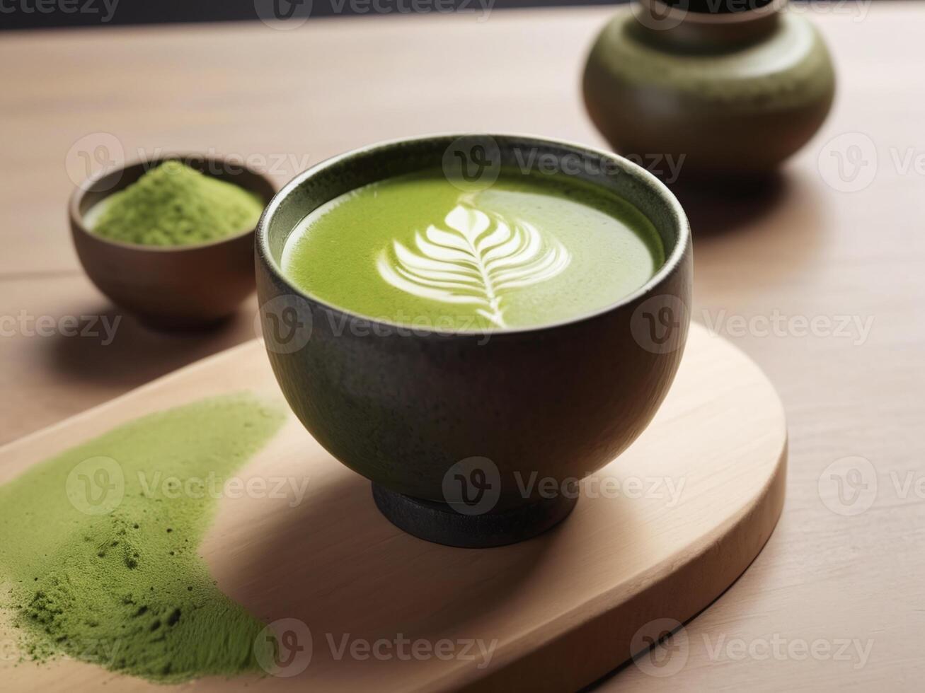 AI generated A cup of matcha on a table with copy space photo