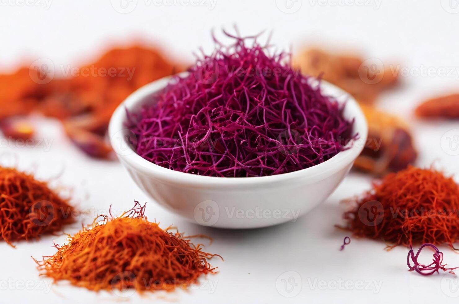 AI generated saffron as natural food dye on a white background photo