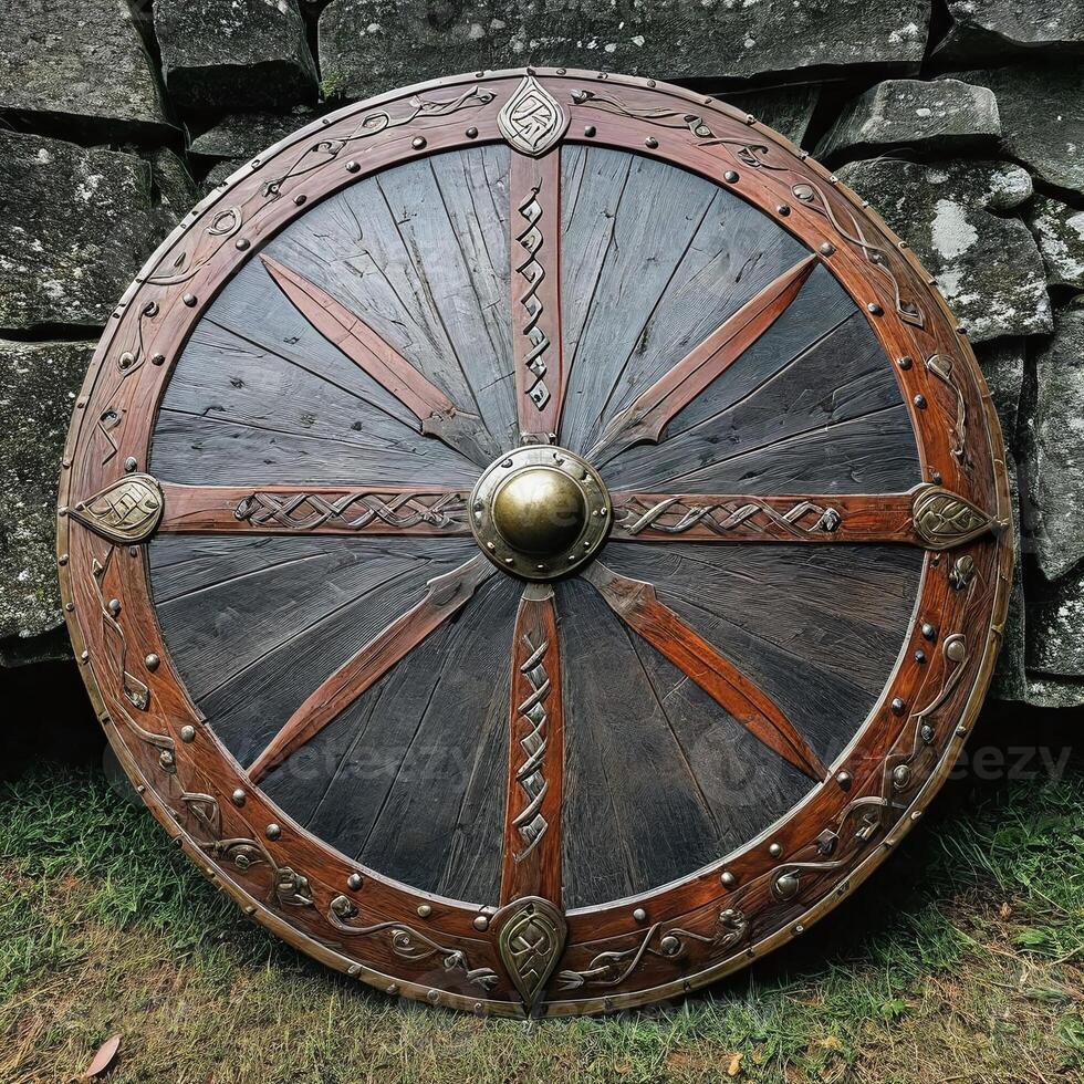 AI generated A weathered viking shield, passed down through generations photo