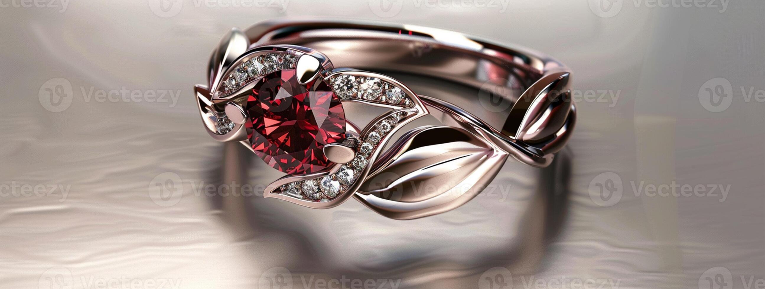 AI generated Wedding rings on the satin background with shallow depth of field photo