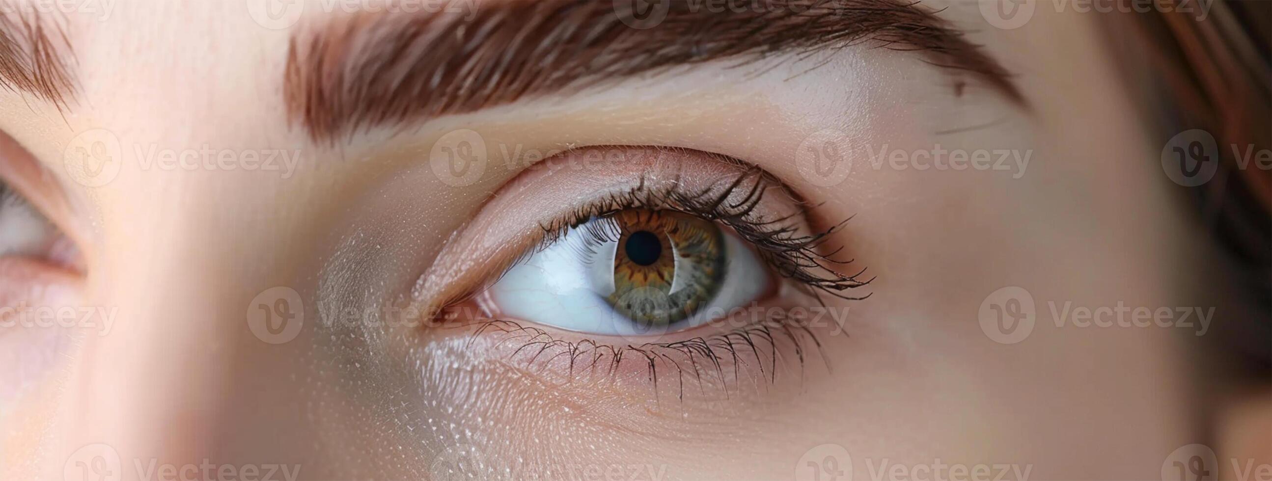 AI generated Close-up of beautiful woman's eye with long eyelashes photo