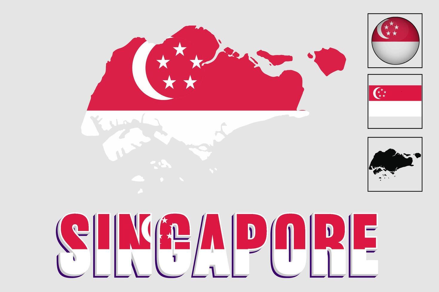 Singapore flag and map in a vector graphic