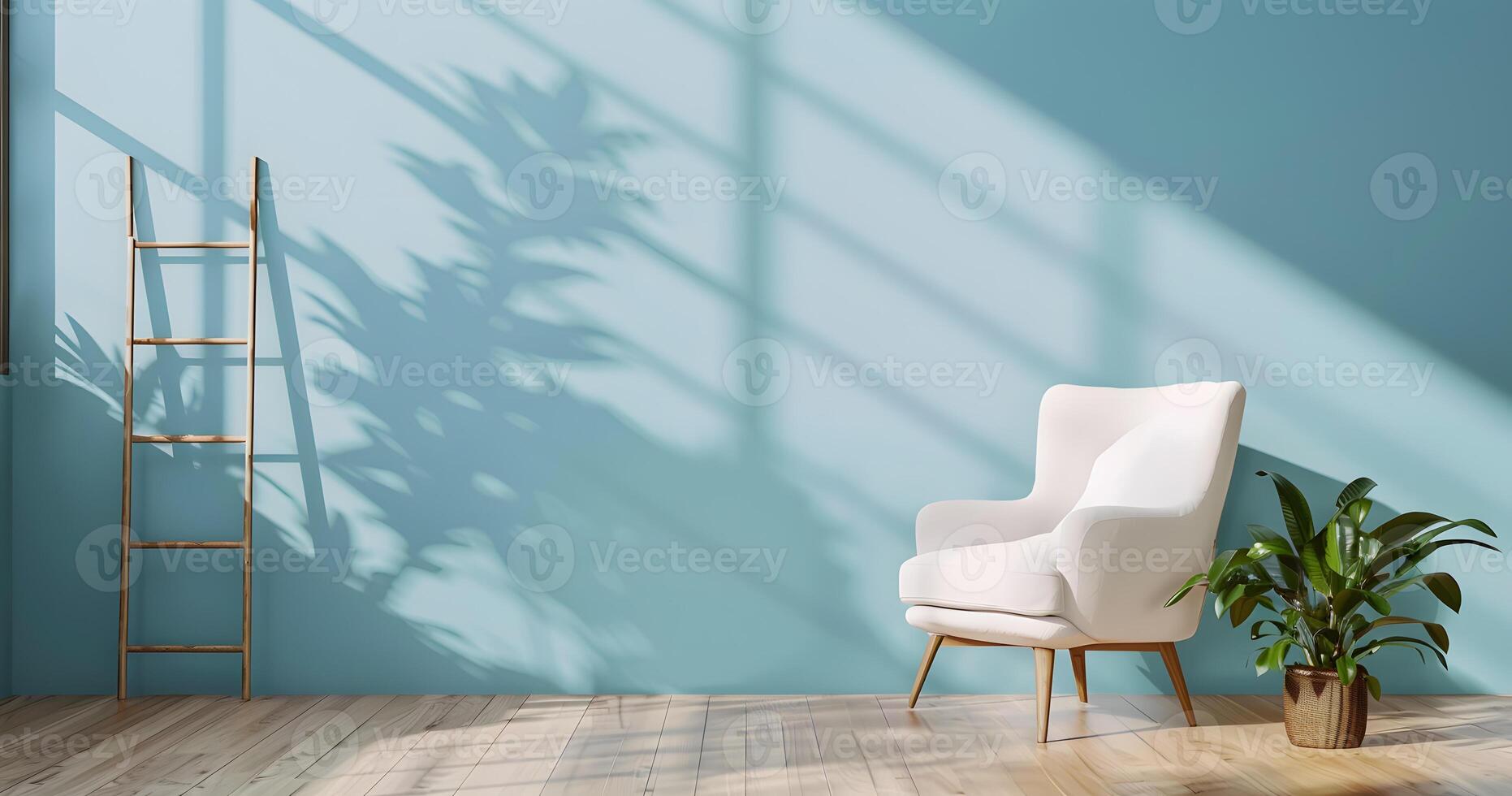 AI generated Interior of living room with white chair and wooden floor, 3d render photo
