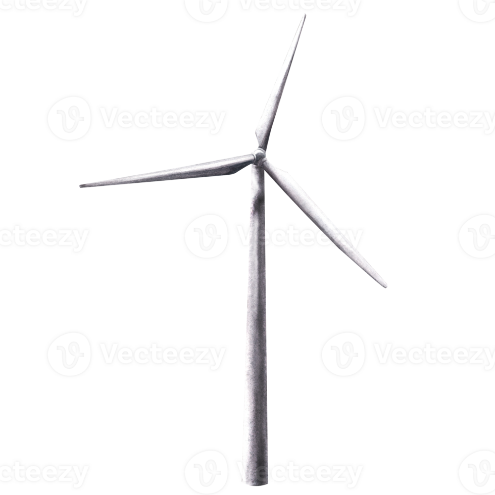 Watercolor eco wind turbine, windmills. Hand drawn illustration isolated. Renewable energy. Ecology png