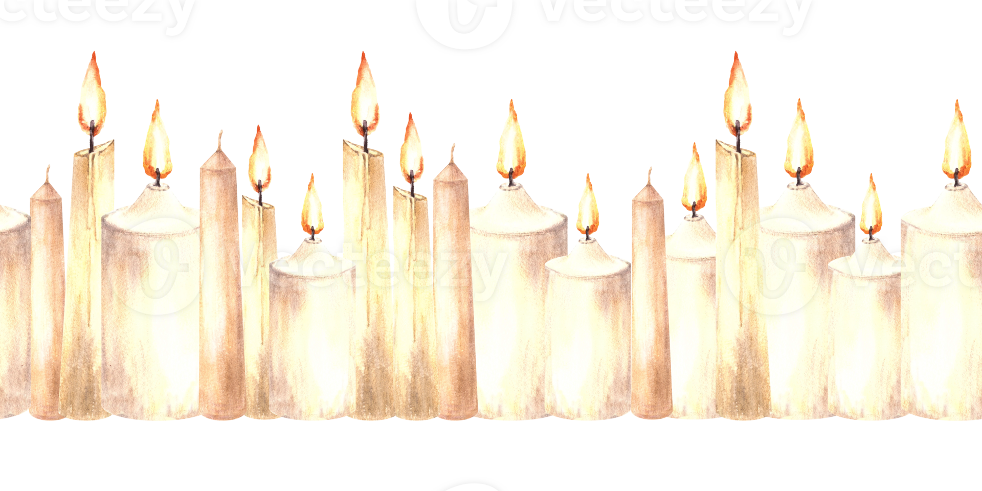 acuarela sin costura borde, modelo de ardiente blanco beige cera velas con pabilo. mano dibujado ilustración. luz de una vela clipart para regalo envase, cubrir arte, fondo de pantalla. antecedentes png