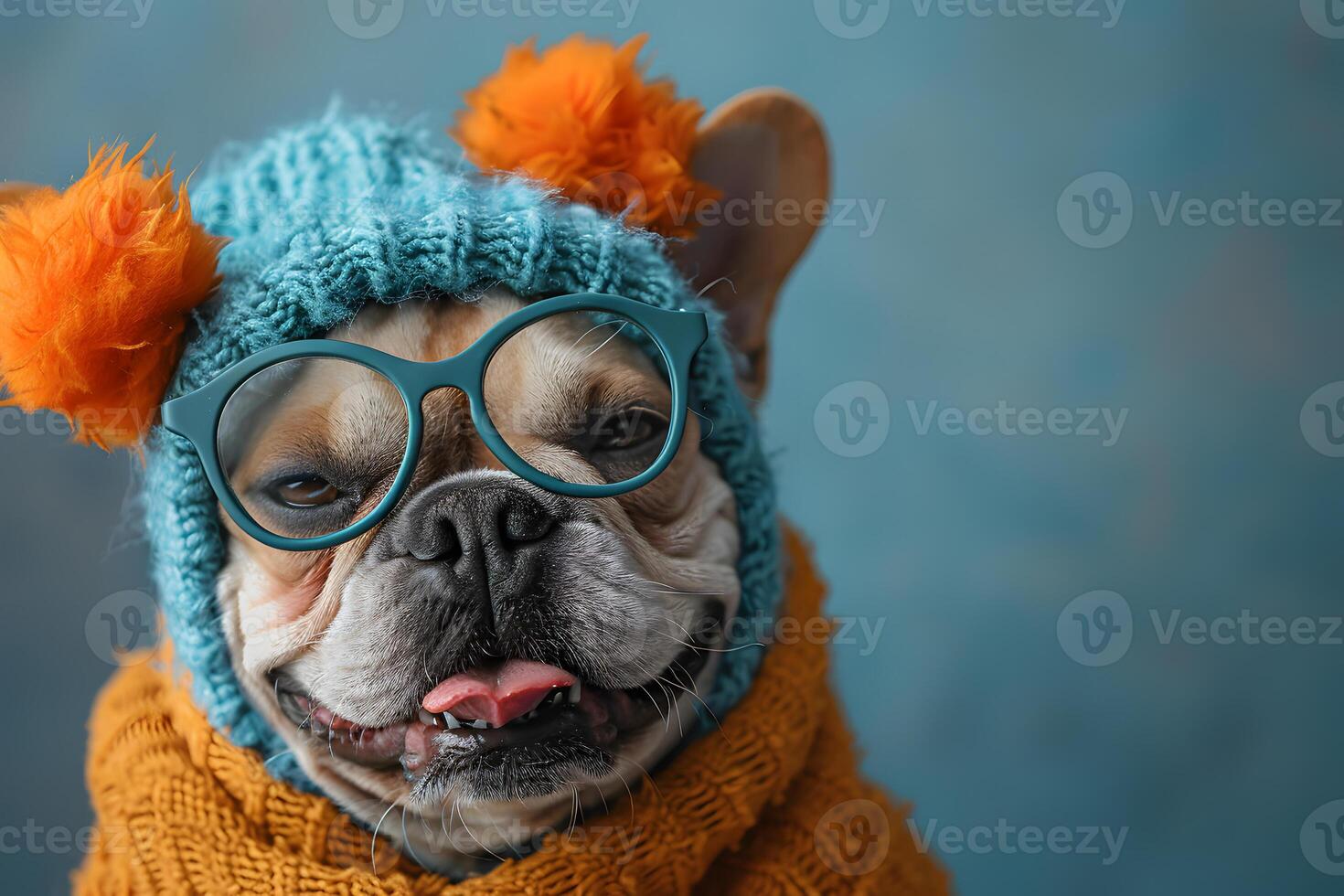 AI generated Dog Wearing Glasses and Knitted Hat Generative AI photo